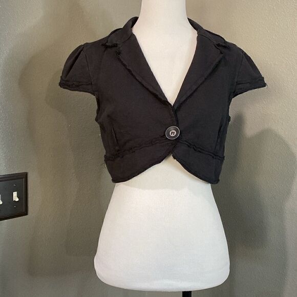 Y2K Shrug Jacket Cropped Soft Knit Sweatshirt Blazer Black - Picture 10 of 10